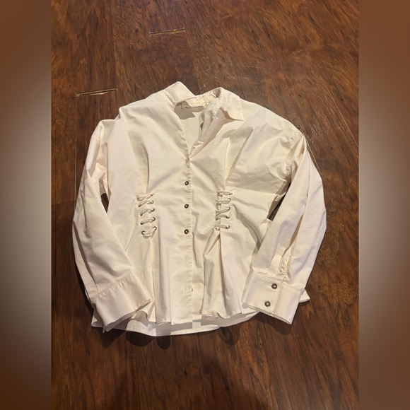 Anthropologie The Tobie Side Cinch Poplin Shirt White Size Large - Picture 4 of 6